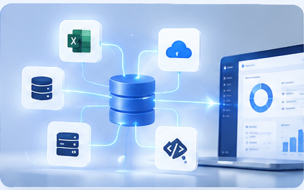 Excel, APIs, bases de datos y sistemas propios en una operación unificada